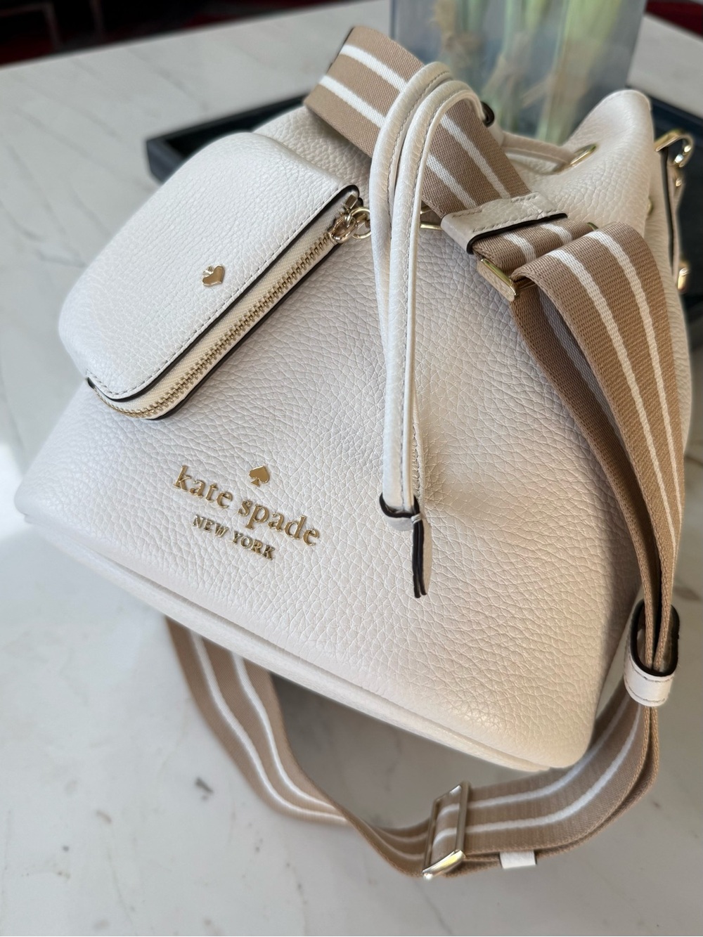 New Kate Spade Rosie Leather Large Bucket Bag Parchment - Picture 11 of 16